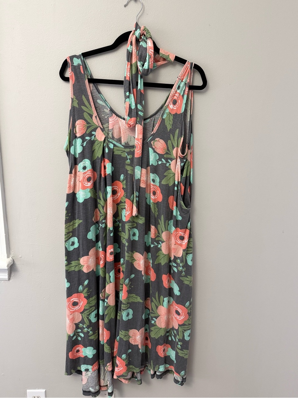 Latched Mama Momper/Dress Gray Floral with Coral and Mint Accents